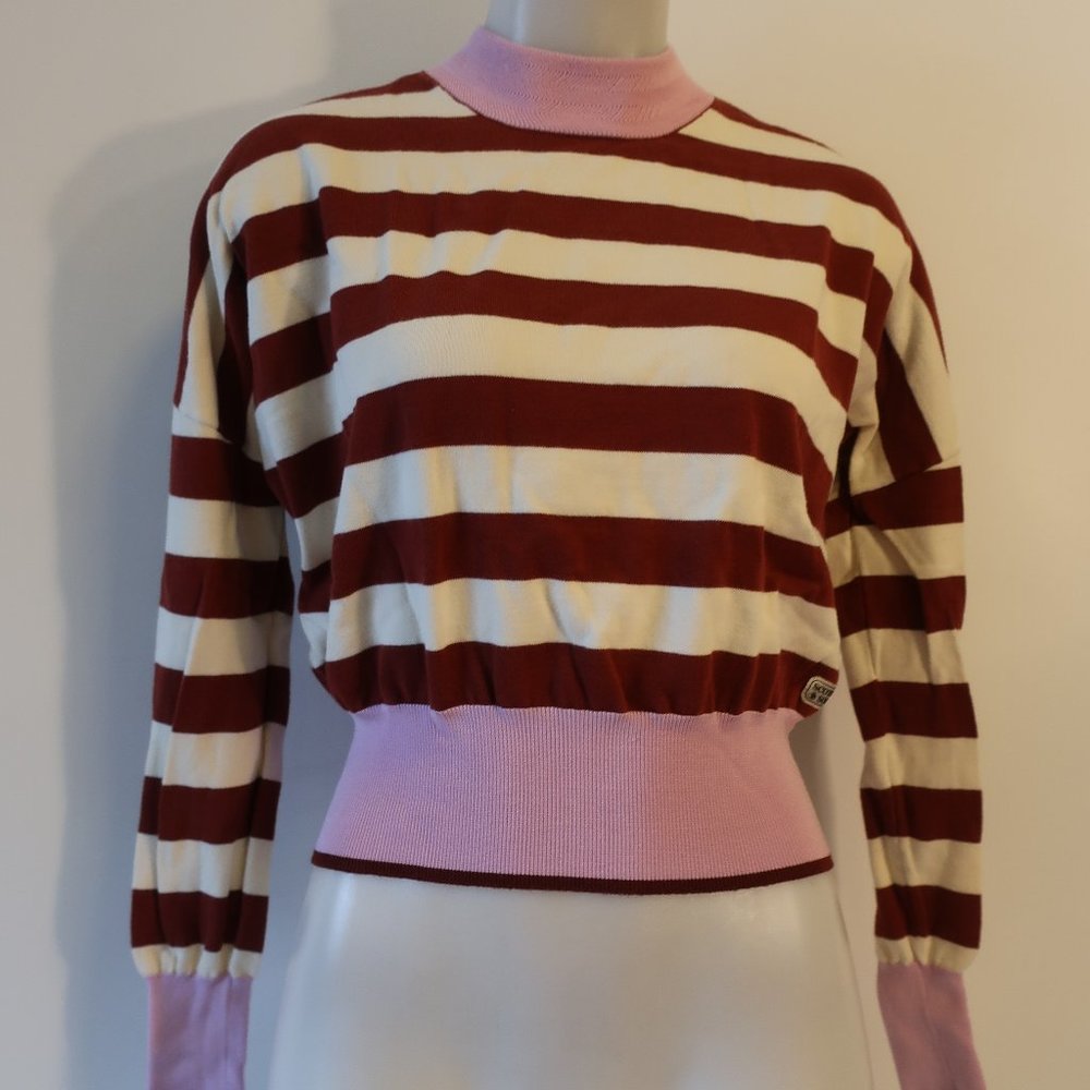 Striped Pink and Maroon Cropped Knit Top - Picture 2 of 7